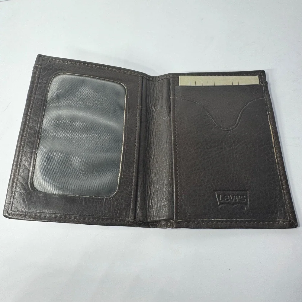 Levi's Men's Dark Brown Rugged Pebbled Leather Bifold Vertical Slim Wallet ID